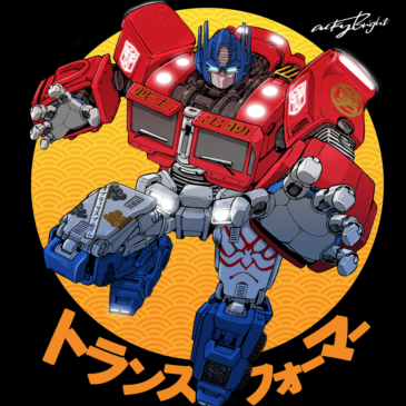 Hasbro TRANSFORMERS x Tokyo Direct! Optimus Prime in Japanese kabuki style by artist Acky Bright!